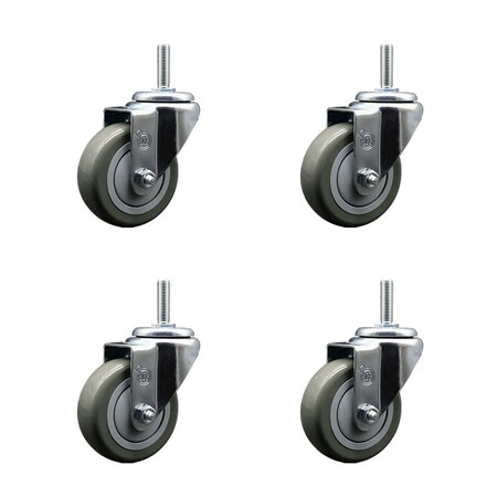 Service Caster 35 Inch Gray Polyurethane Wheel Swivel 58 Inch Threaded Stem Caster Set Service Caster SCC-TS20S3514-PPUB-58212-4